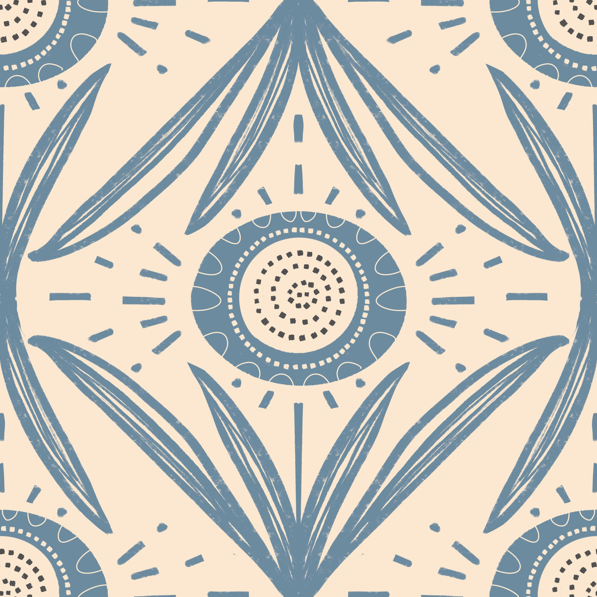 Roudoir folklorique bleu poussiéreux - fond d'écran floral du milieu du siècle⁠ in your room