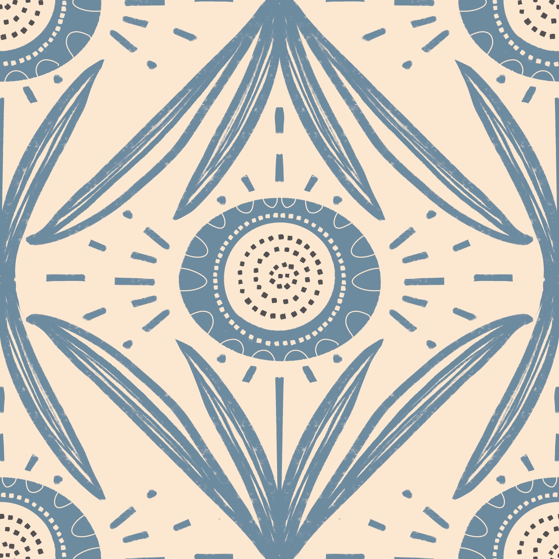 Folk Bloom Radiance Dusty Blue - Mid Century Floral Wallpaper⁠