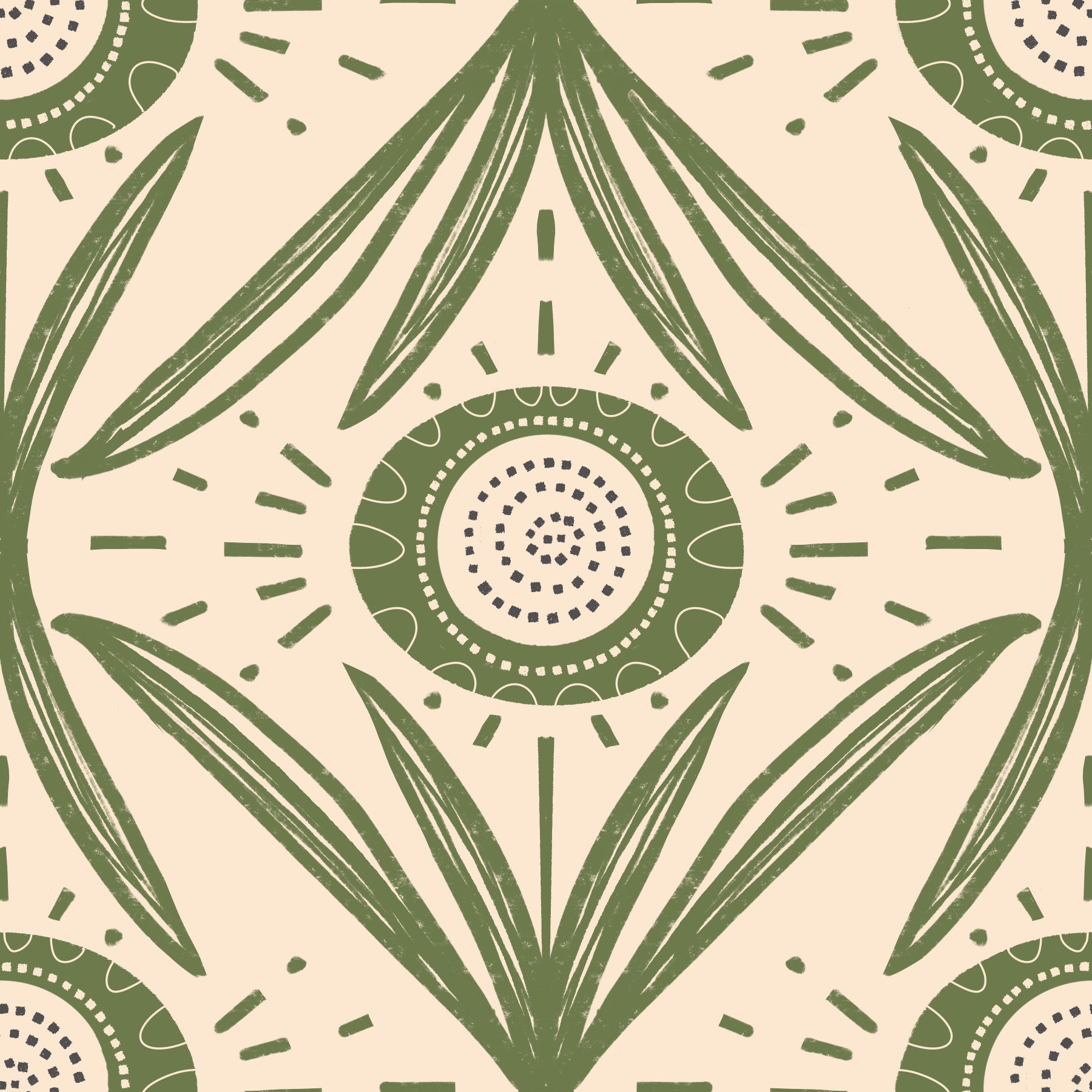 Folk Bloom Radiance Olive Green - Farmhouse Floral Wallpaper⁠
