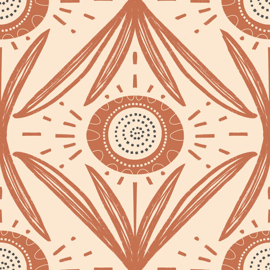 Folk Bloom Radiance Terracotta - Retro hytte blomster tapet⁠