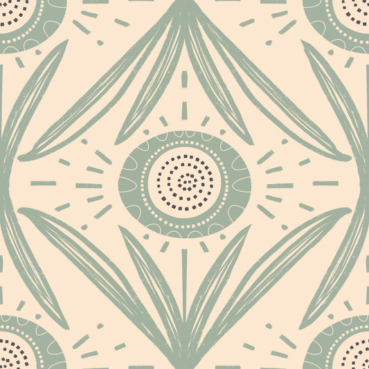 Folk Bloom Radiance Sage Cream - Cottagecore Floral Wallpaper⁠