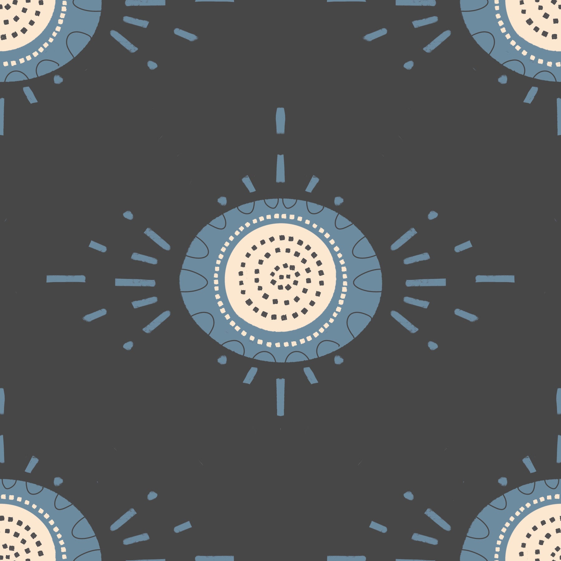 Folk Bloom Light Dusty Blue Scandinavian Mid Mod Floral Wallpaper⁠