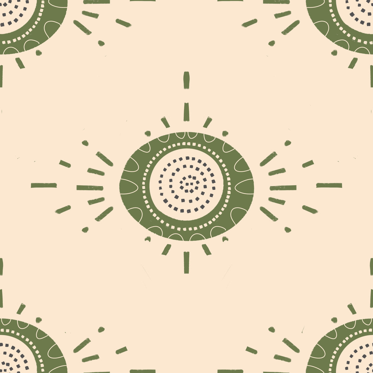 Volksbloom lichte crème olijf Scandinavian Mid Mod bloemen behang⁠ in your room — zoomed
