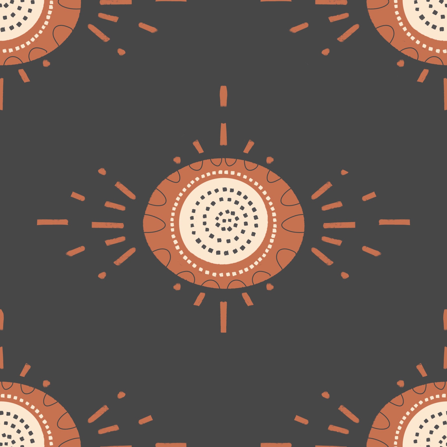 Folk Bloom Light Terracotta Charcoal Scandinavian Mid Mod Floral tapet⁠