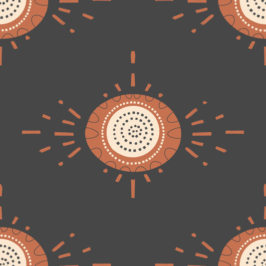 Folk Bloom Light Terracotta Charcoal Scandinavian Mid Mod Floral tapet⁠