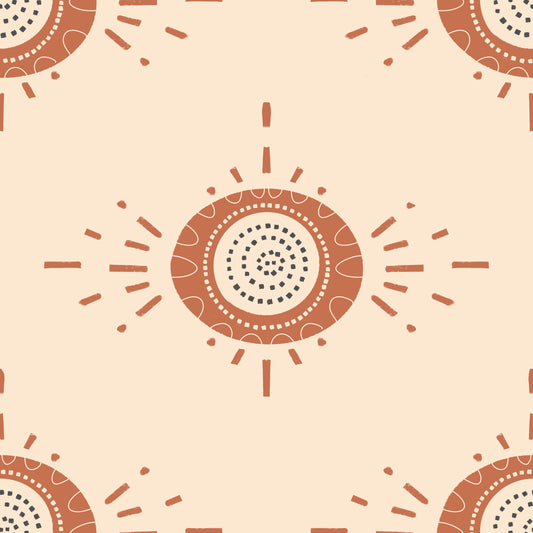 Folk Bloom Light Terracotta Cream Scandinavian Mid Mod Floral tapet⁠