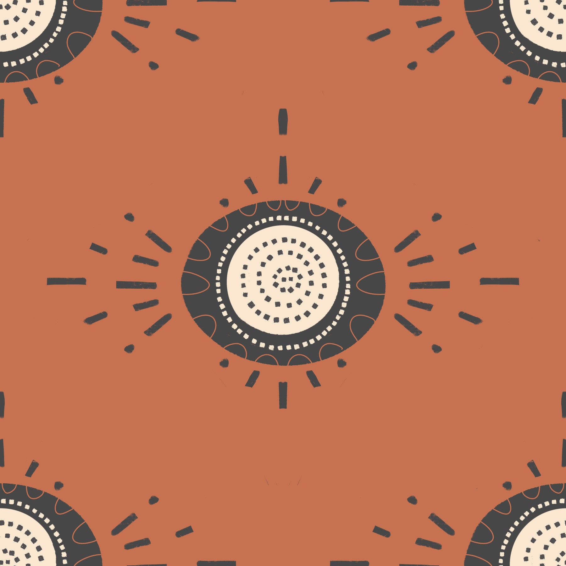 Volksblüten leichte Holzkohle Terrakotta Scandinavian Mid Mod Floral Tapete⁠