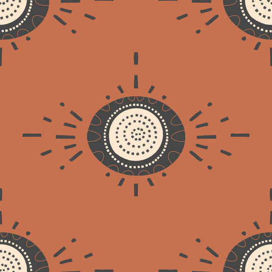 Folk Bloom Light Charcoal Terracotta Scandinavian Mid Mod Floral tapet⁠