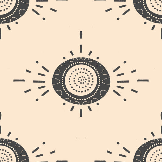 Folk Bloom Light Charcoal Cream - Scandinavian Mid Mod Floral tapet⁠