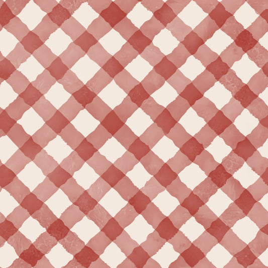 Hand Painted Red Festive Gingham Wallpaper⁠