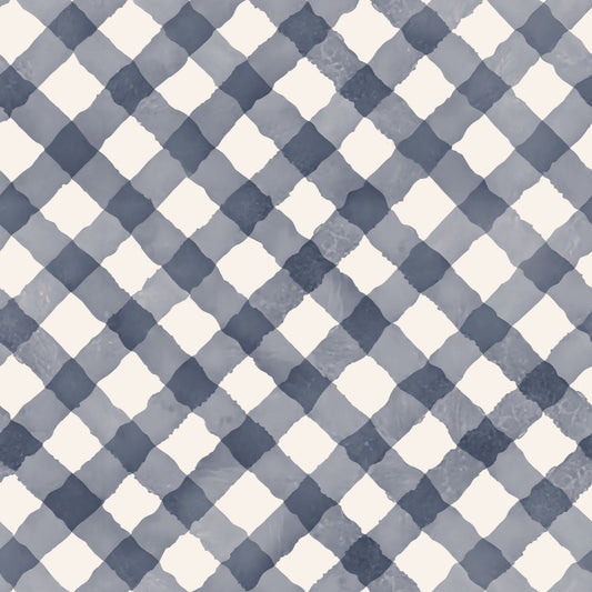 Håndmalet blå festlig gingham tapet⁠