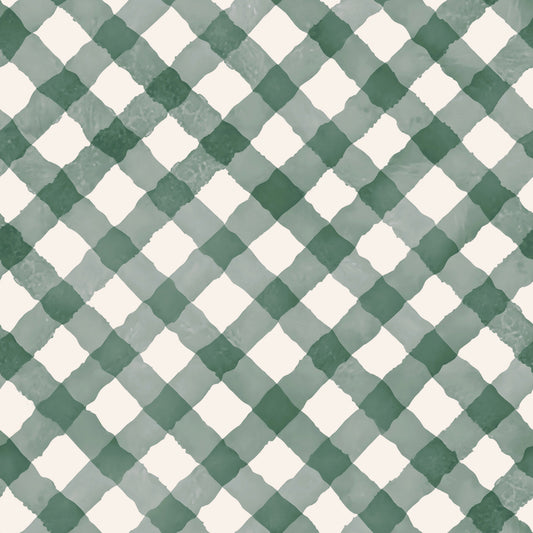 Håndmalet mørkegrøn festlig gingham tapet⁠