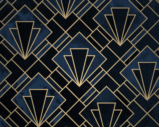 Marinblå art deco mosaik vägg väggmålning