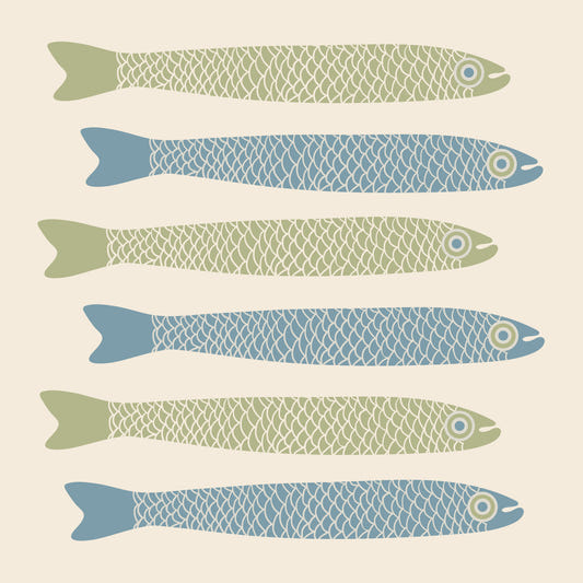 Anchovies rétro crème bleu clair sage poisson vert sur le mur de la crème cottagère murale