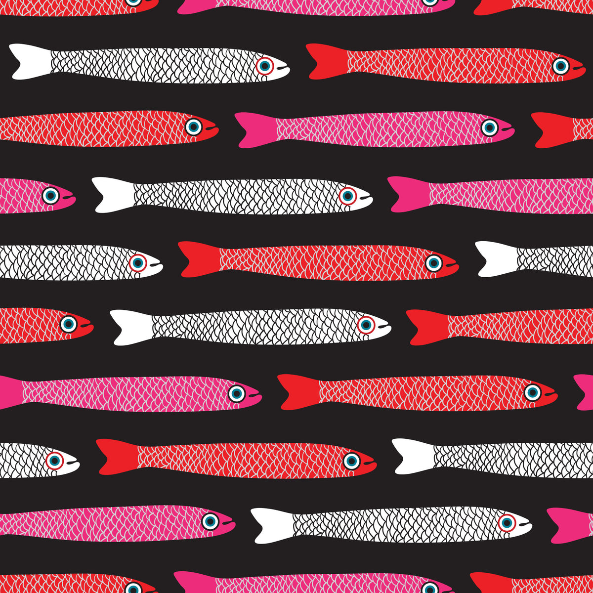 Anchovies retro czerwona różowa biała ryba na czarnej tapecie⁠