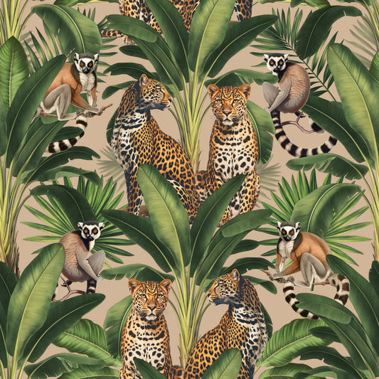 Cheetah ja Monkey Jungle Beige Taustakuva⁠