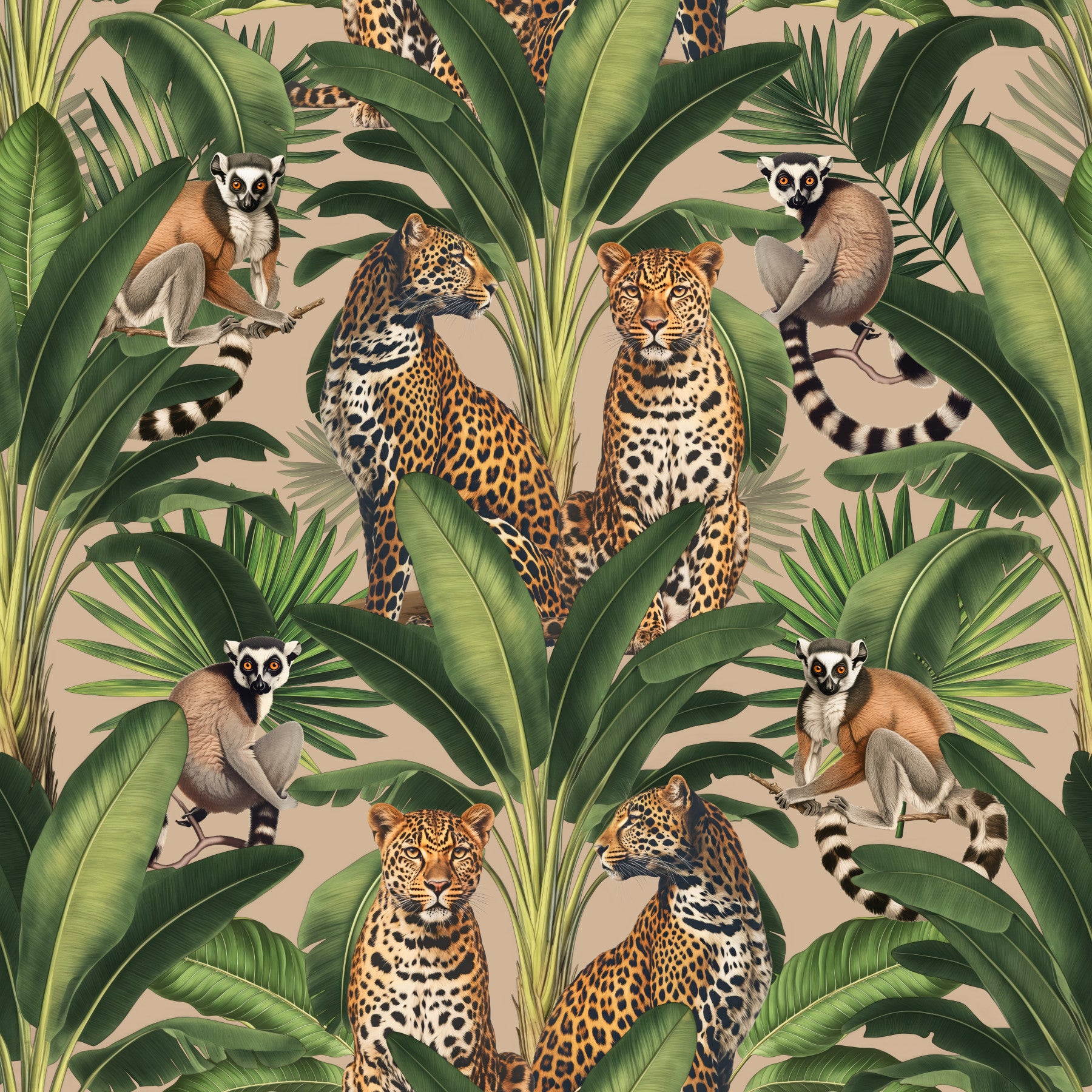 Cheetah und Affe Jungle Beige Wallpaper⁠