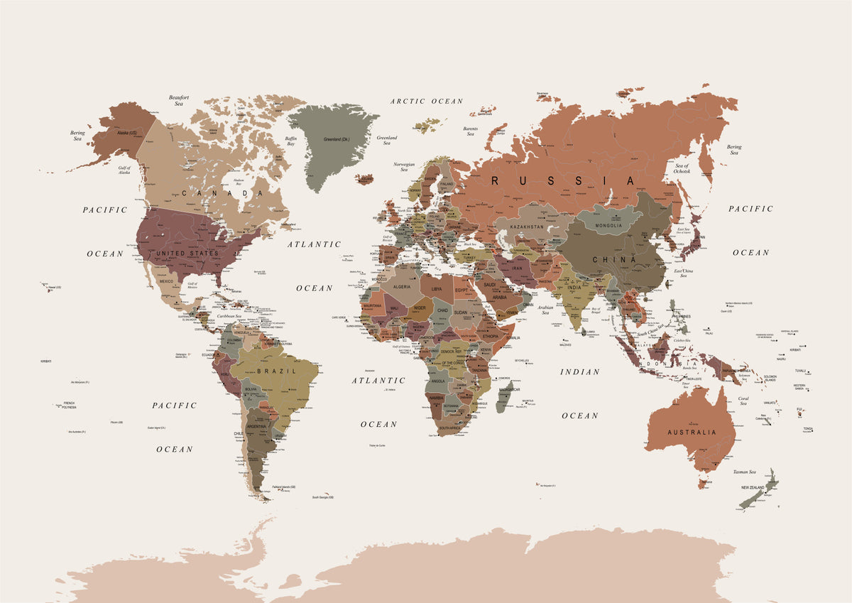 Carte du monde dans les tons de terre murale murale