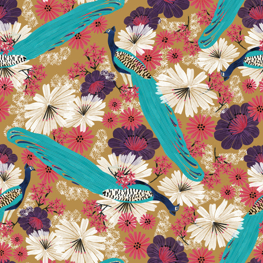 Peacock Promenade - Gold Wallpaper⁠