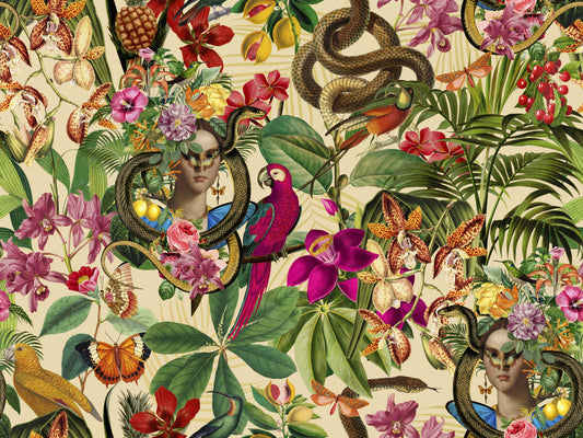 Snake Princess fantaisiste Vintage Botanical Collage Wallpaper⁠
