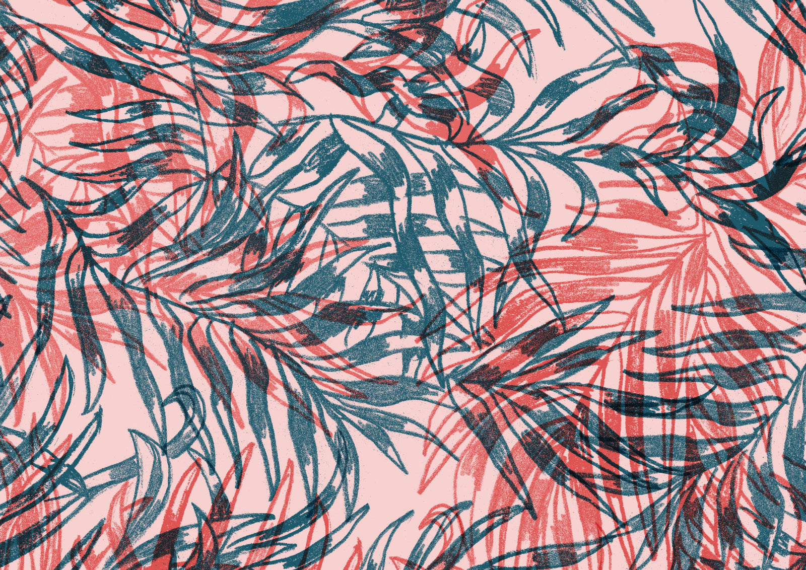 Tropical Foliage in Rouge and Teal Wall Mural