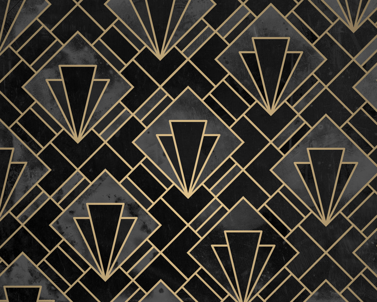 Black and Concrete Art Deco Mosaic Wall Mural in your room — zoomed