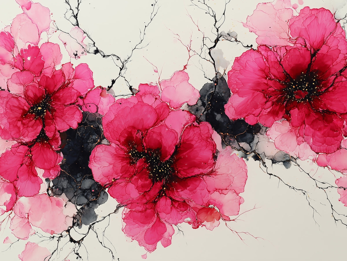 Crimson Floral Ink Symphony Wall Mural in your room — zoomed