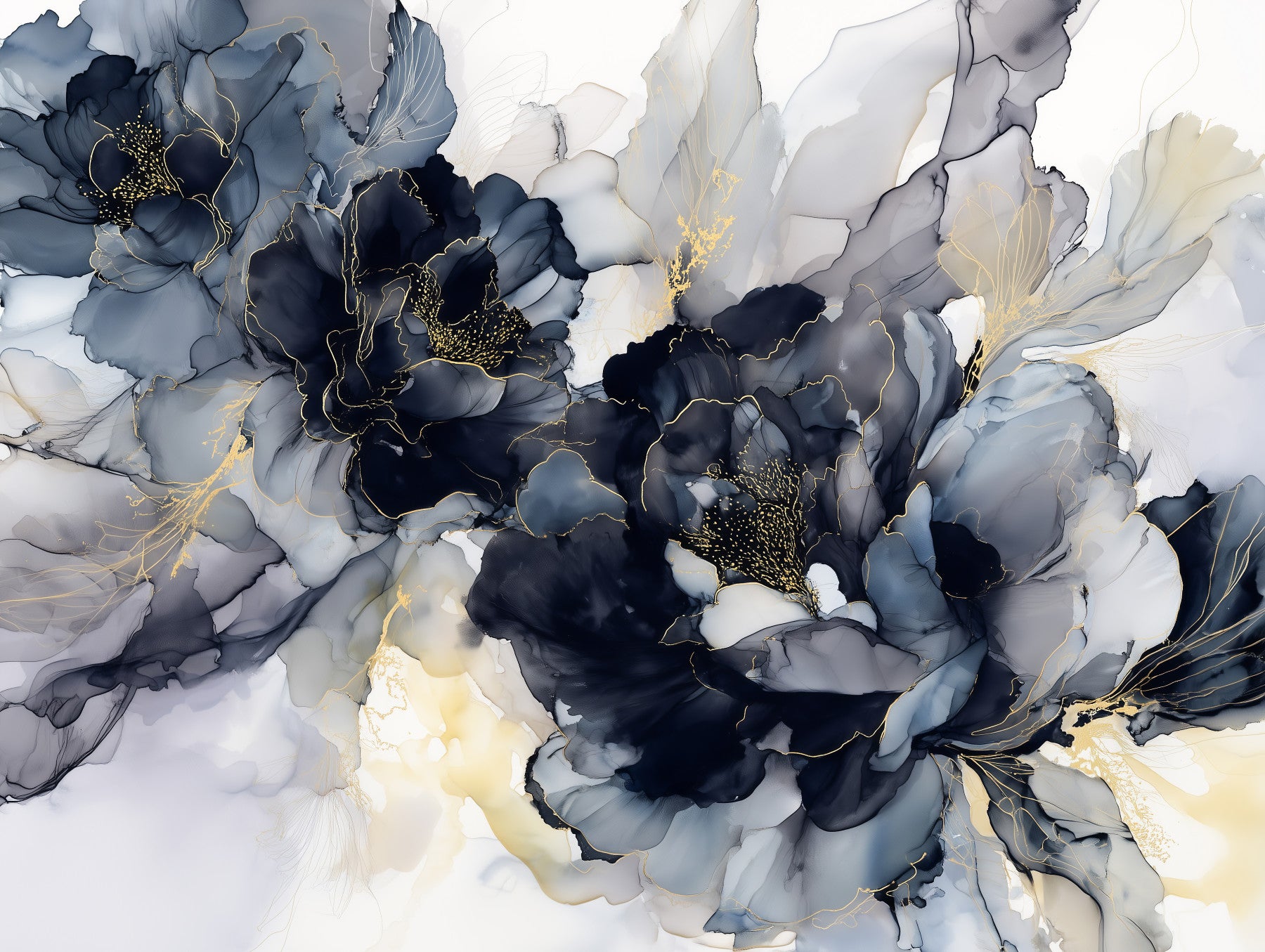 Midnight Blossom Ink Flowers Wall Mural