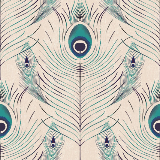 Regal Peacock Feather - Off White Wallpaper‚Å†