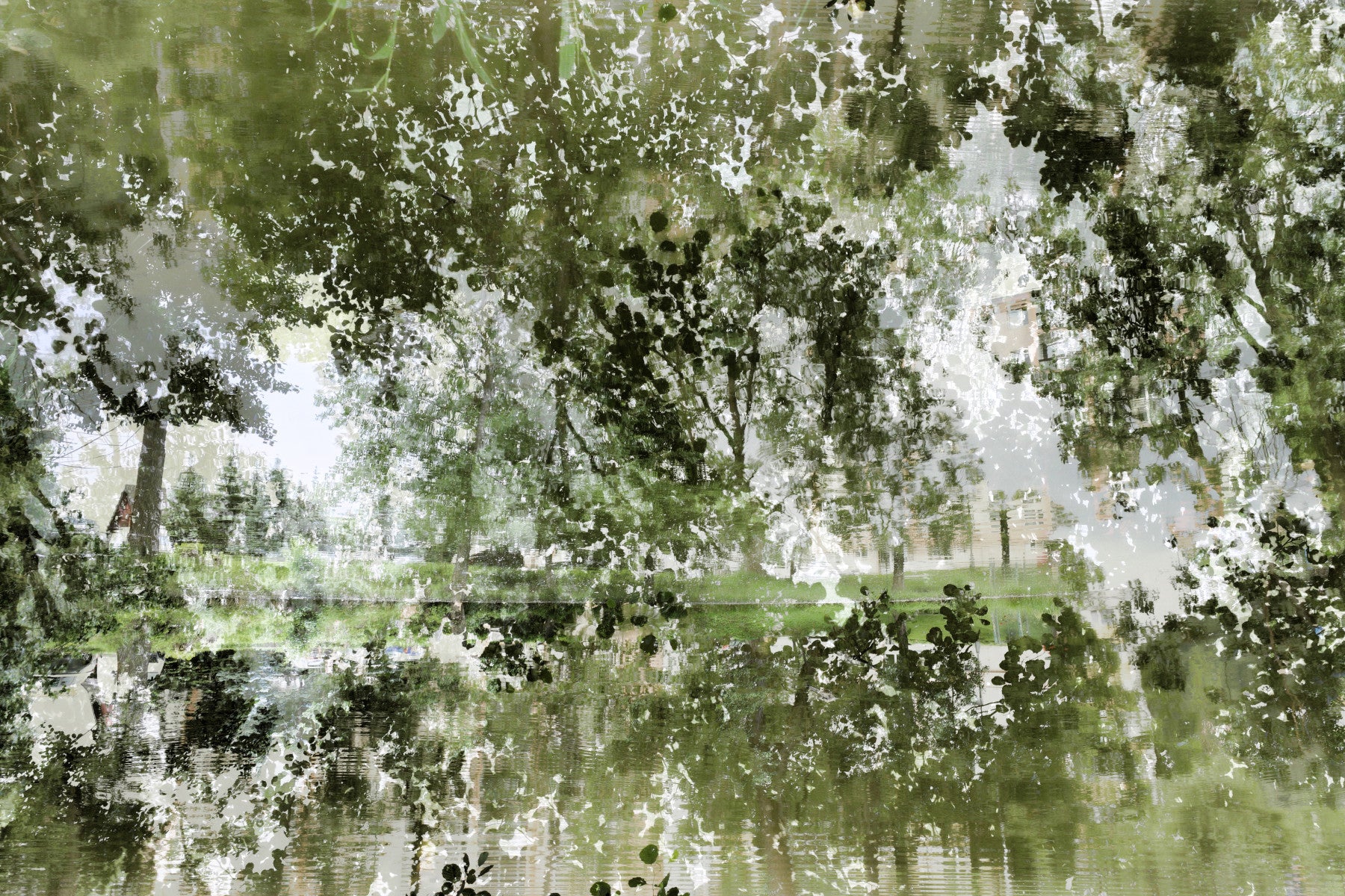 Tranquil Reflection of Nature - Abstract Greenery Art Print Wall Mural