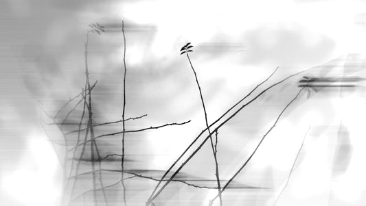 Ethereal monokrom konsttryck av delikata grenar väggmural