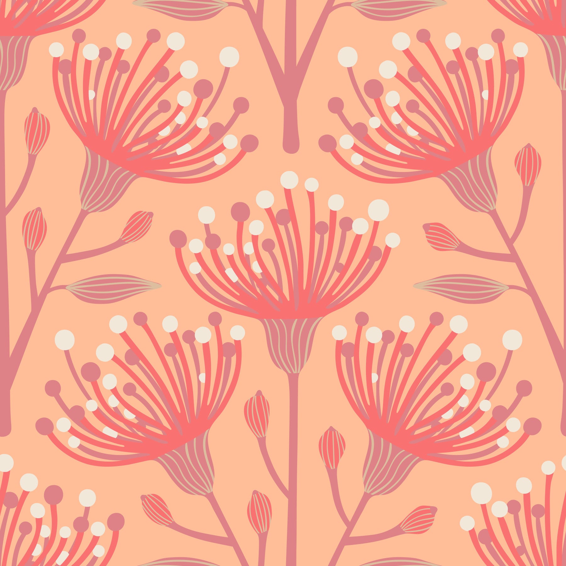 Eucalyptus floral botanique coral pêche fuzz orange wallpaper⁠