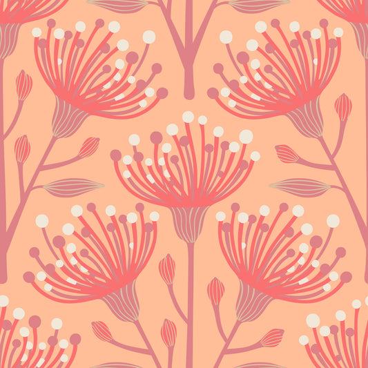 Eucalipto Floral Coral Coral Peach Fuzz Orange Wallpaper⁠