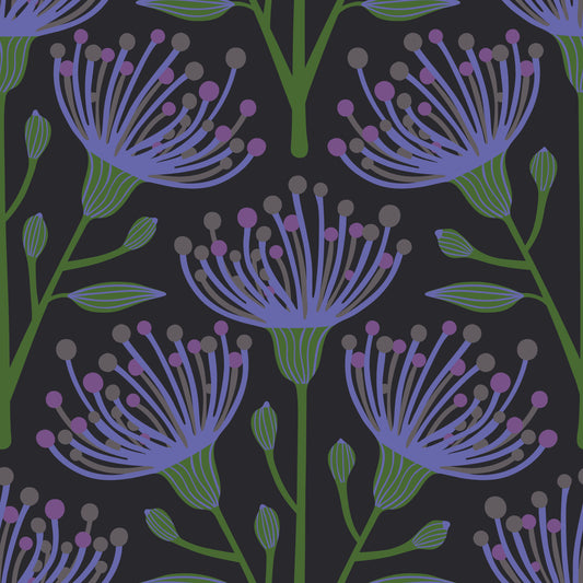 Eucalyptus blomster botanisk periwinkle lilla mørk tapet⁠