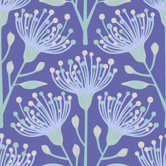 Eucalyptus blomster botanisk periwinkle lilla lavendel tapet⁠