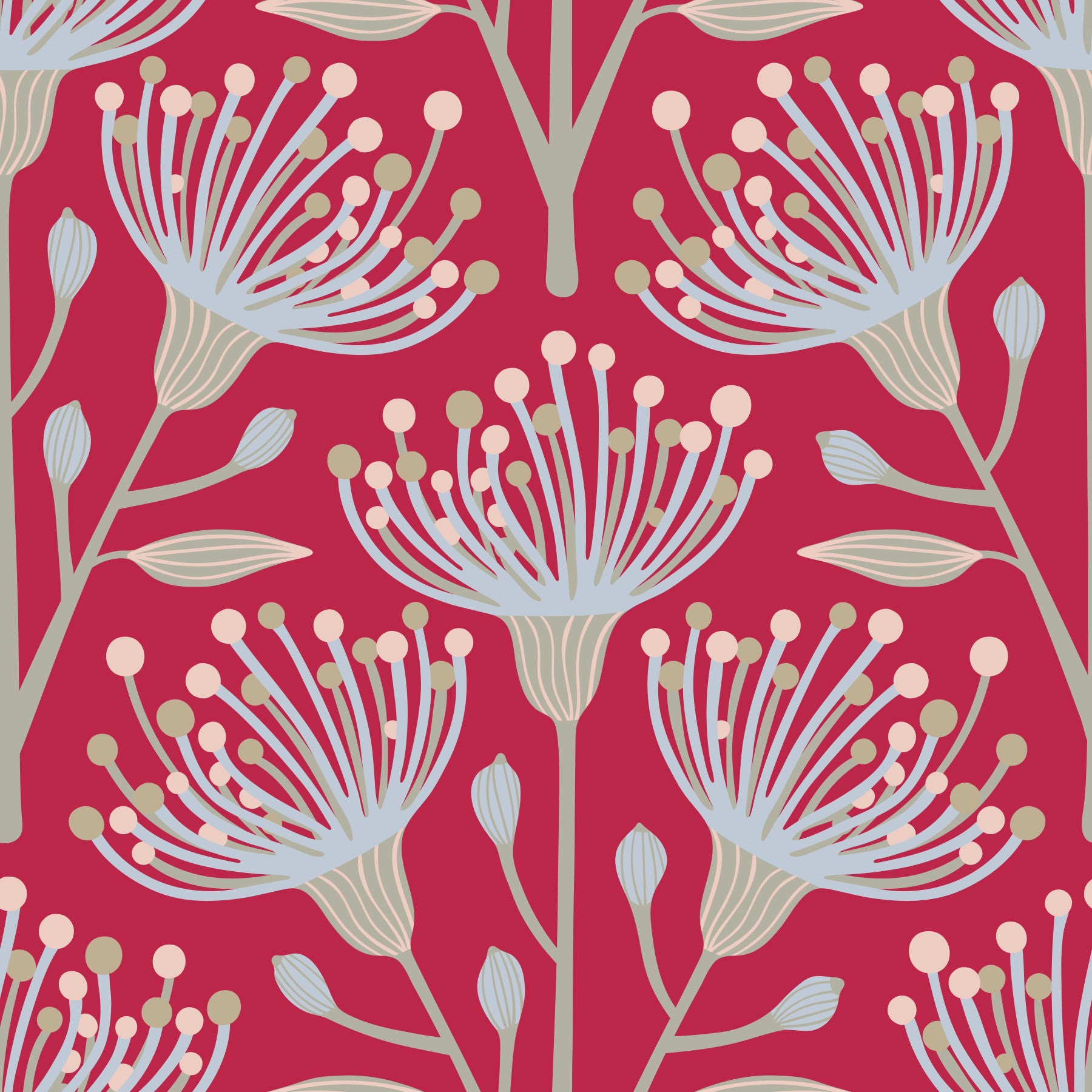 Eucalipto floreale BOTANICA VIVA Magenta Red Wallpaper⁠ in your room — zoomed