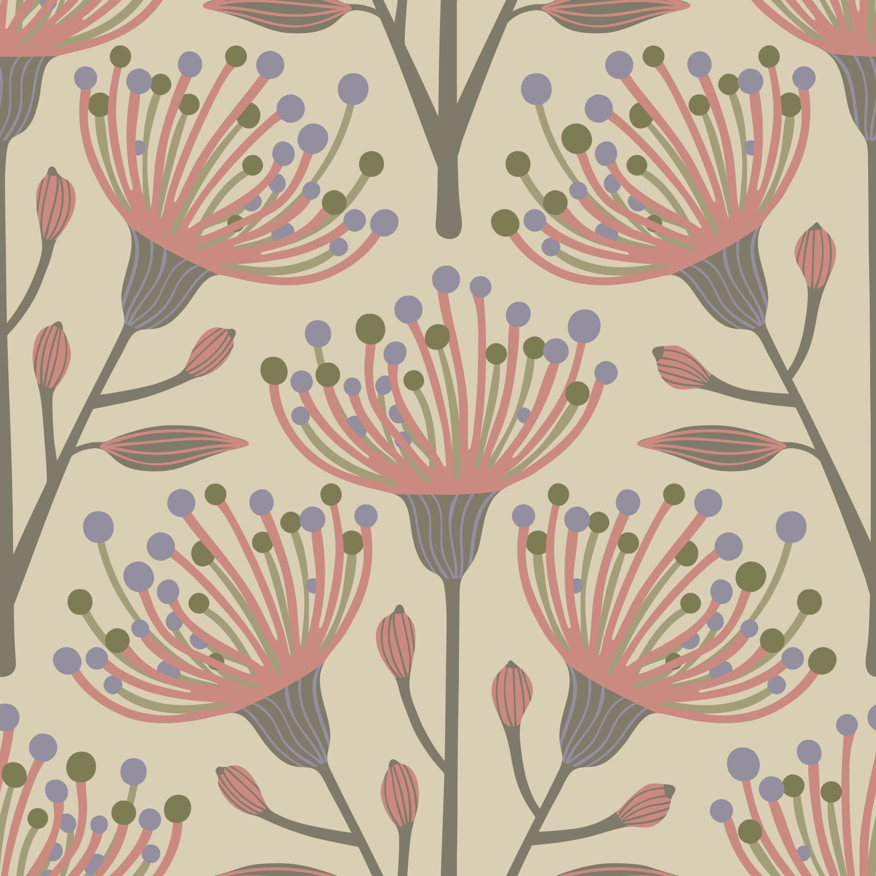 Eukalyptus blommig botanisk varm organisk beige neutral tapet⁠