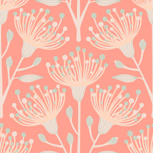 Eucalyptus Floral Botanical Cottage Blush on Apricot Orange Wallpaper⁠