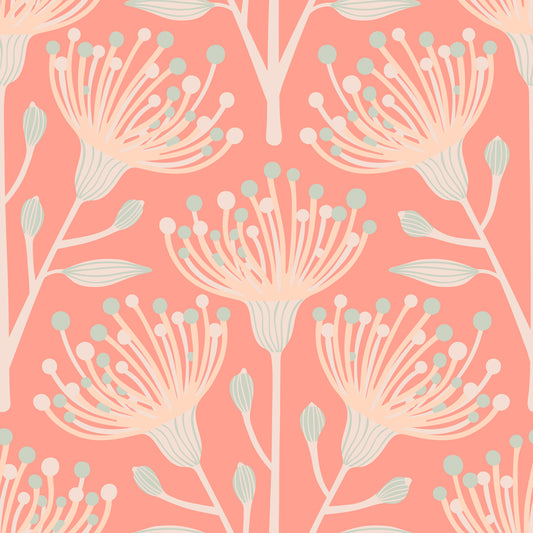 Blush cottage botanico floreale eucalipto su carta da parati arancione albicocche⁠