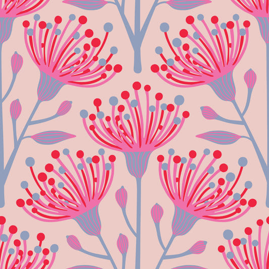 Eucalyptus floral botanique lavande rouge fuchsia rose peint