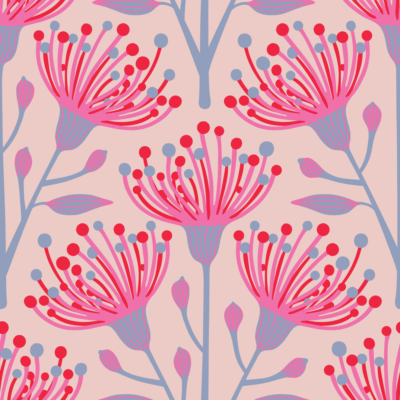 Eucalyptus Floral Botanical Lavender Red Fuchsia Pink Wallpaper⁠