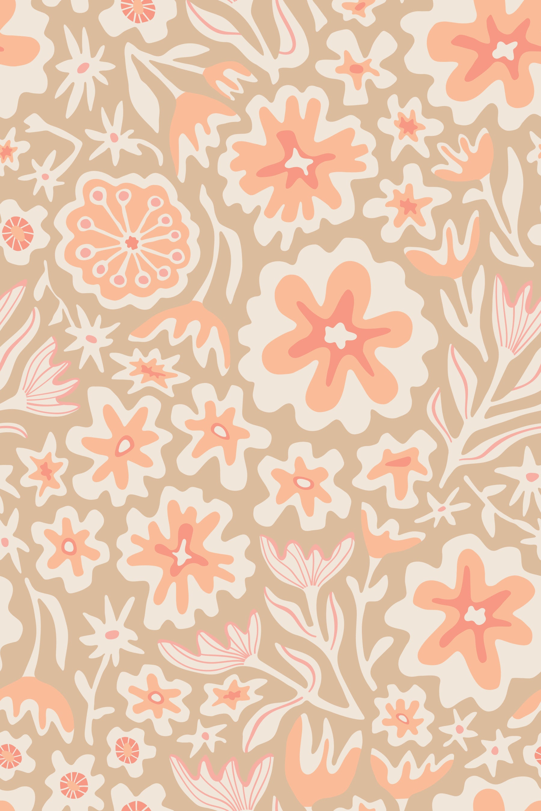 Sayulita tropisk retro blomster botanisk fersken fuzz orange beige tapet⁠