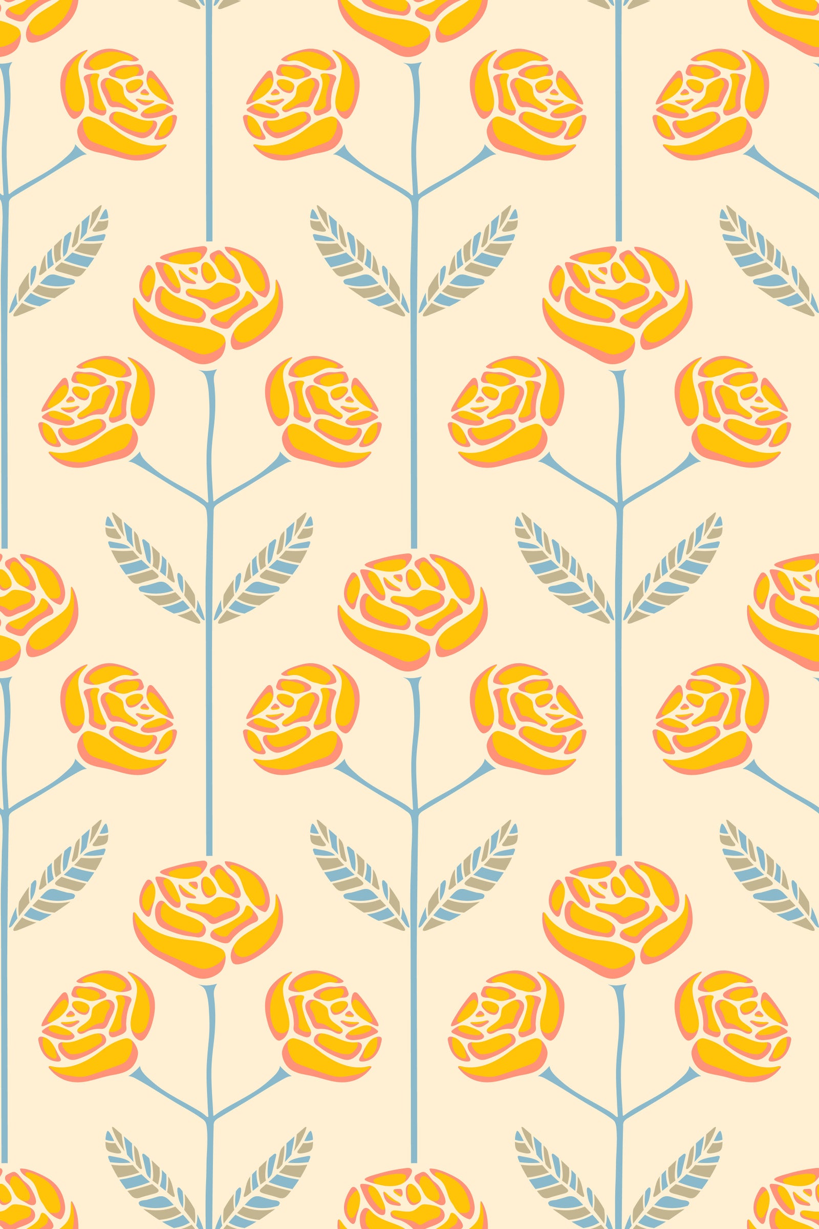 Lola rose retro scandi scandi secolo cottage floreale giallo foglie grigie sfondo⁠ in your room