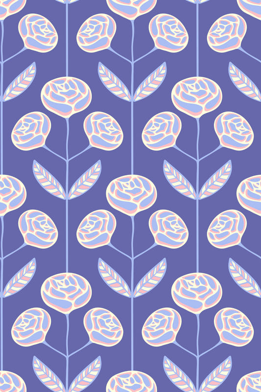 Lola rose retro scandi cottage floreale di metà secolo molto peri viola sfondo⁠