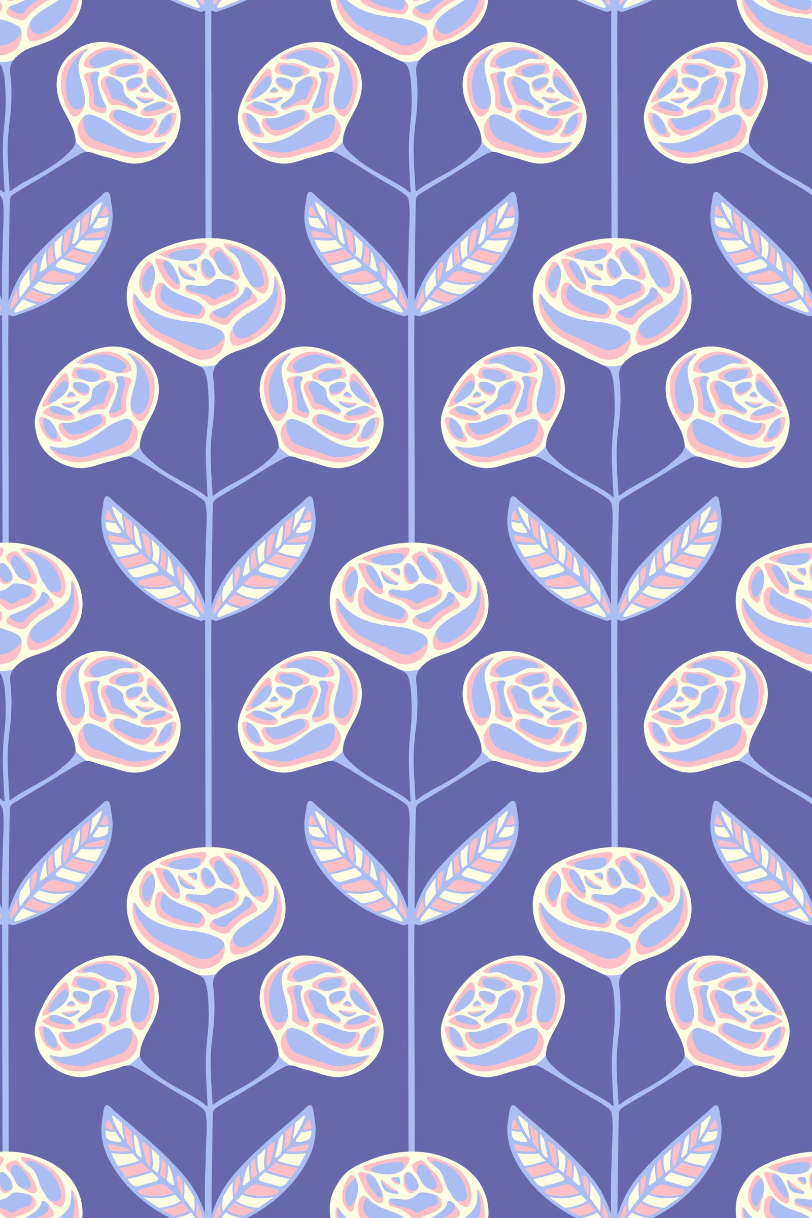 Lola Rose Retro Scandi Mid Century Floral Cottage mycket peri Purple Wallpaper⁠