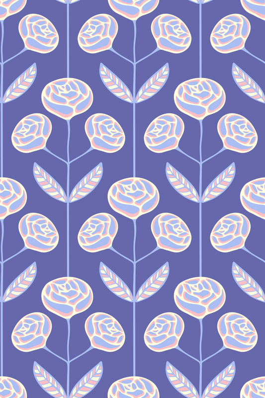 Lola rose retro scandi cottage floreale di metà secolo molto peri viola sfondo⁠