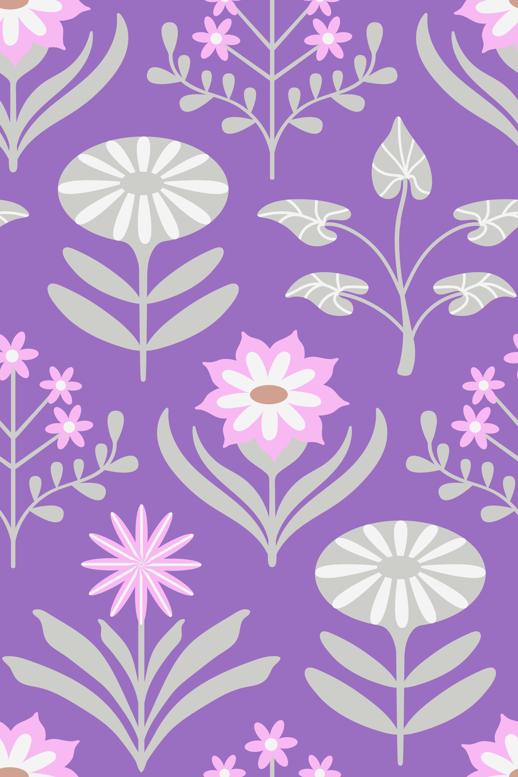 Tami Mid Century Modern Modern SCandi Retro Flottage Grey Pink Grey Purple Wallpaper⁠ in your room — zoomed