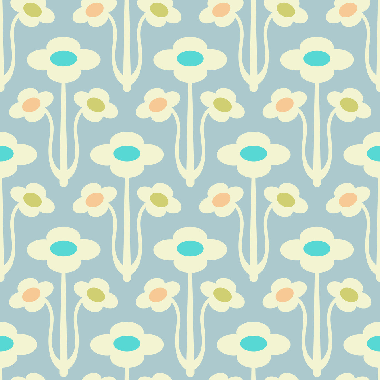 Yvette Mid Century Modern Scandi Retro Floral Cream Pastel Lavender Purple Wallpaper⁠