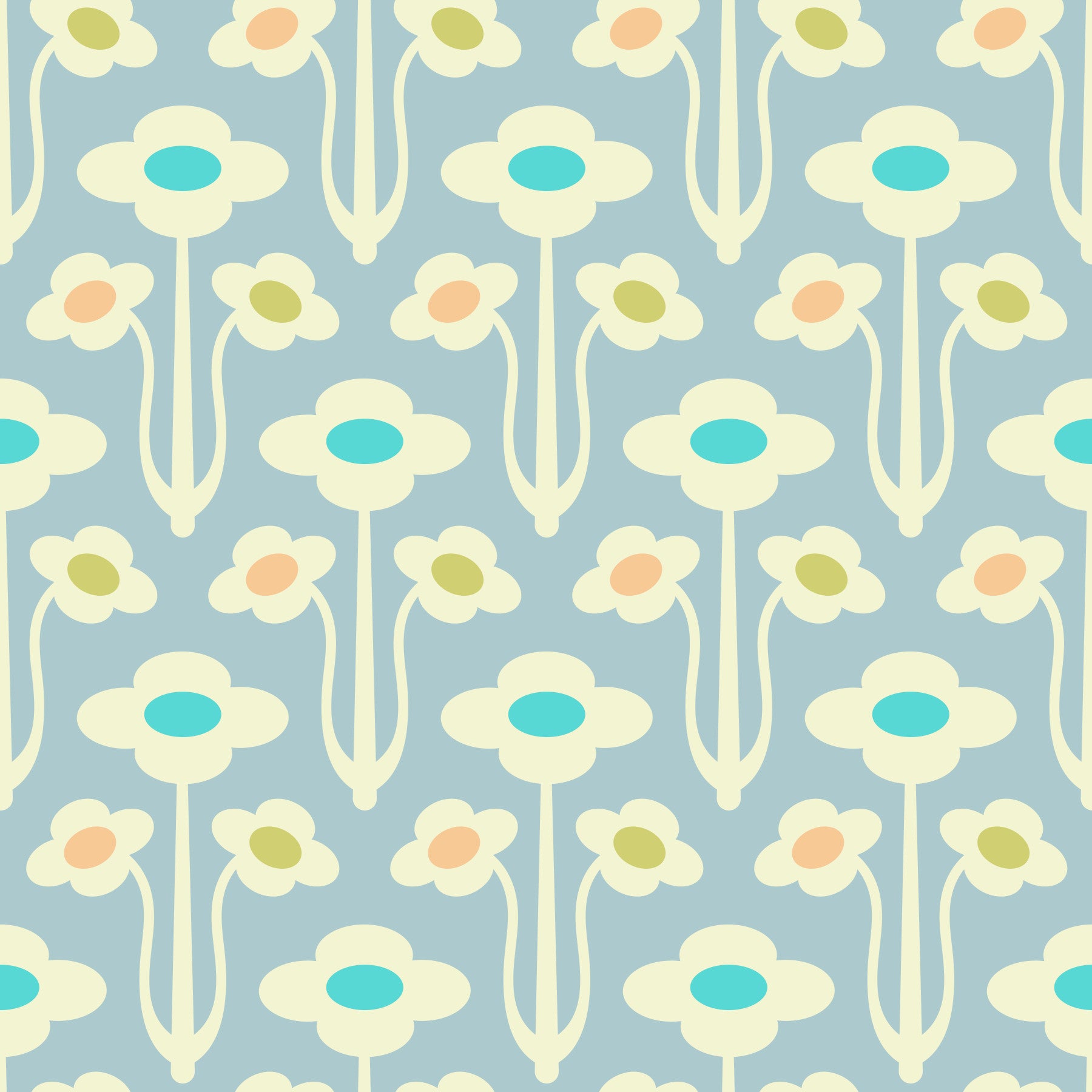 Yvette Mid Century Modern Scandi Retro Floral Cream Pastel Lavender Purple Wallpaper⁠