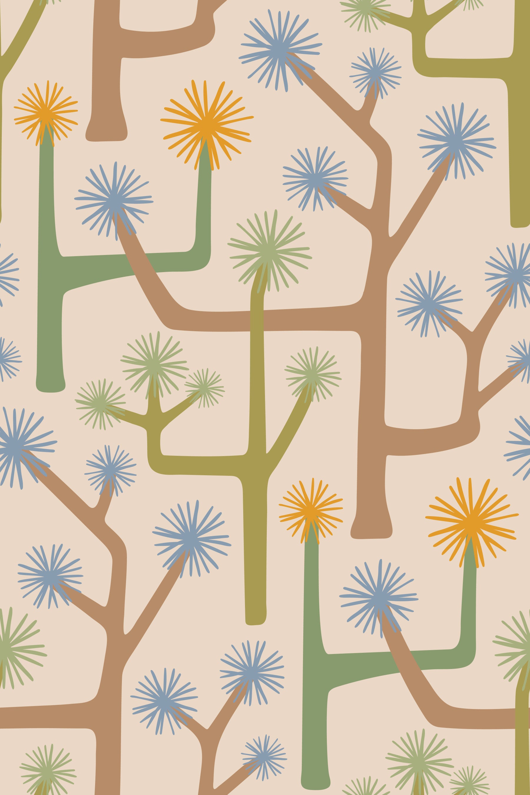 Joshua Tree Retro Mid Century Modern Desert Cactus jordagtig brun grøn tapet⁠